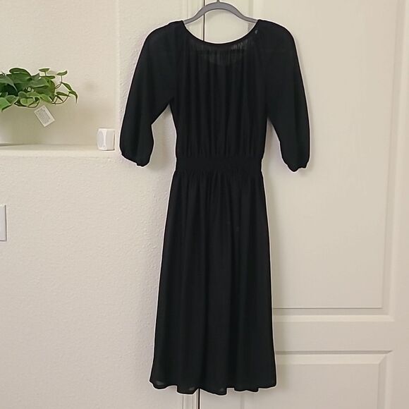 Vintage Cottagecore prairiecore Black chemise puff ballon sleeve sheer dress y2k - Picture 6 of 8